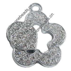 Zinc Alloy Charm/Pendant with Crystal, Flower 32x38mm, Sold by PC