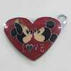 Zinc Alloy Enamel Pendant, Heart 37x28mm, Sold by PC