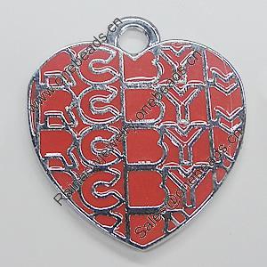 Zinc Alloy Enamel Pendant, Heart 41x46mm, Sold by PC