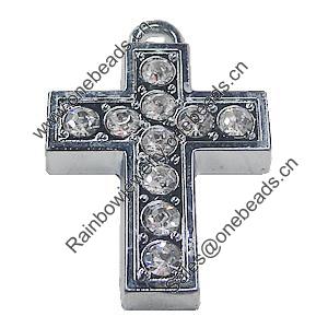 Zinc Alloy Charm/Pendant with Crystal, Cross 26x38mm, Sold by PC