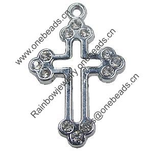 Zinc Alloy Charm/Pendant with Crystal, Cross 23x37mm, Sold by PC