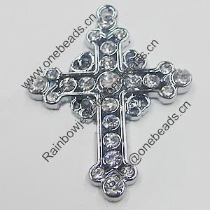 Zinc Alloy Charm/Pendant with Crystal, Cross 27x35mm, Sold by PC