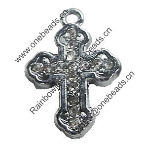 Zinc Alloy Charm/Pendant with Crystal, Cross 15x23mm, Sold by PC