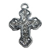 Zinc Alloy Charm/Pendant with Crystal, Cross 15x23mm, Sold by PC