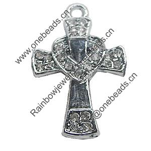 Zinc Alloy Charm/Pendant with Crystal, Cross 17x27mm, Sold by PC