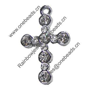 Zinc Alloy Charm/Pendant with Crystal, Cross 16x25mm, Sold by PC