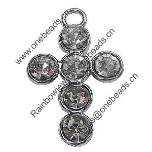 Zinc Alloy Charm/Pendant with Crystal, Cross 18x28mm, Sold by PC