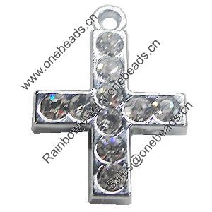 Zinc Alloy Charm/Pendant with Crystal, Cross 18x26mm, Sold by PC