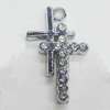 Zinc Alloy Charm/Pendant with Crystal, Cross 15x24mm, Sold by PC