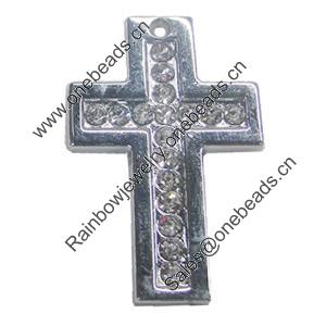 Zinc Alloy Charm/Pendant with Crystal, Cross 22x34mm, Sold by PC