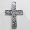 Zinc Alloy Charm/Pendant with Crystal, Cross 24x37mm, Sold by PC