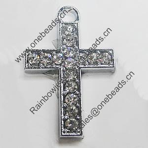 Zinc Alloy Charm/Pendant with Crystal, Cross 24x37mm, Sold by PC