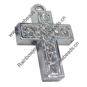 Zinc Alloy Charm/Pendant with Crystal, Cross 27x38mm, Sold by PC