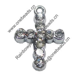 Zinc Alloy Charm/Pendant with Crystal, Cross 12x17mm, Sold by PC