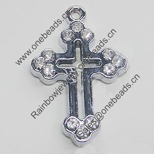 Zinc Alloy Charm/Pendant with Crystal, Cross 18x28mm, Sold by PC