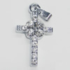 Zinc Alloy Charm/Pendant with Crystal, Cross 14x26mm, Sold by PC