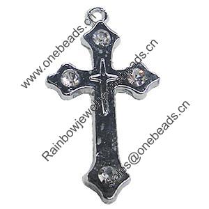 Zinc Alloy Charm/Pendant with Crystal, Cross 20x38mm, Sold by PC