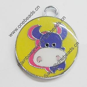 Zinc Alloy Enamel Pendant, Flat Round 21x24mm, Sold by PC