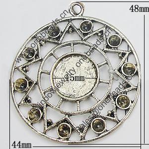 Zinc Alloy Pendant Settings, Outside diameter:44x48mm Interior diameter:15mm, Sold by PC