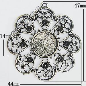 Zinc Alloy Pendant Settings, Outside diameter:44x47mm Interior diameter:14mm, Sold by PC