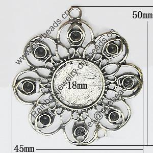 Zinc Alloy Pendant Settings, Outside diameter:45x50mm Interior diameter:18mm, Sold by PC