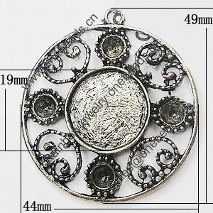 Zinc Alloy Pendant Settings, Outside diameter:44x49mm Interior diameter:19mm, Sold by PC