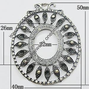 Zinc Alloy Pendant Settings, Outside diameter:40x50mm Interior diameter:22x26mm, Sold by PC