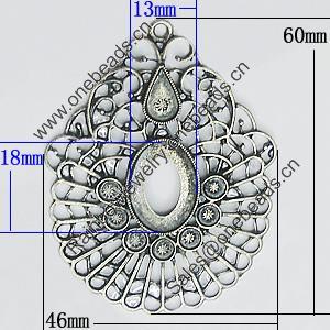Zinc Alloy Pendant Settings, Outside diameter:46x60mm Interior diameter:13x18mm, Sold by PC