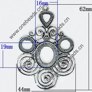 Zinc Alloy Pendant Settings, Outside diameter:44x62mm Interior diameter:16x19mm, Sold by PC