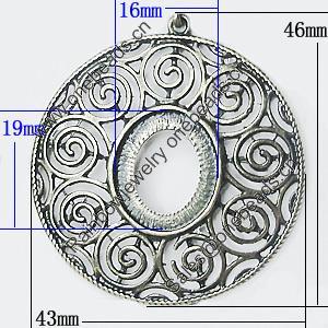 Zinc Alloy Pendant Settings, Outside diameter:43x46mm Interior diameter:16x19mm, Sold by PC