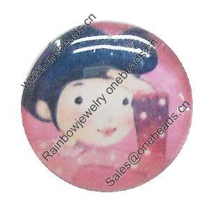 Resin Cabochons, No-Hole Jewelry findings, Flat Round 14mm, Sold by Bag