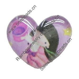 Resin Cabochons, No-Hole Jewelry findings, Heart 15x13mm, Sold by Bag