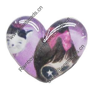 Resin Cabochons, No-Hole Jewelry findings, Heart 17x14mm, Sold by Bag