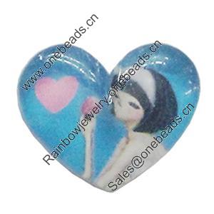 Resin Cabochons, No-Hole Jewelry findings, Heart 17x14mm, Sold by Bag