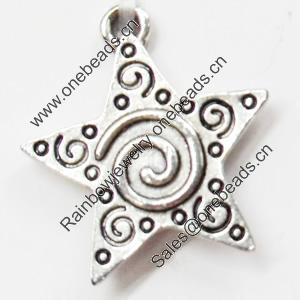 Pendant, Zinc Alloy Jewelry Findings, Star, 20x23mm, Sold by Bag