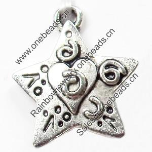 Pendant, Zinc Alloy Jewelry Findings, Star, 18x19mm, Sold by Bag
