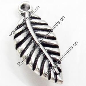 Pendant, Zinc Alloy Jewelry Findings, Leaf, 11x24mm, Sold by Bag