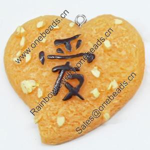 Resin Pendants, Heart, 47x43mm, Sold by Bag