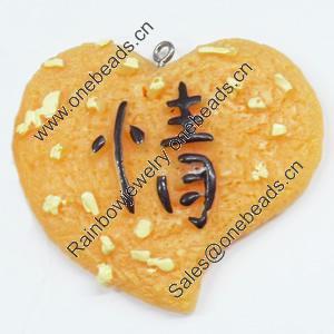 Resin Pendants, Heart, 47x43mm, Sold by Bag