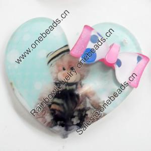 Resin Cabochons, No-Hole Jewelry findings, Heart, 55x44mm, Sold by PC