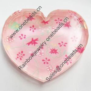 Resin Cabochons, No-Hole Jewelry findings, Heart, 42x36mm, Sold by PC