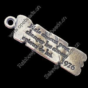 Pendant, Zinc Alloy Jewelry Findings, 40x11mm, Sold by Bag