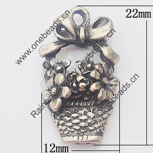 Pendant, Zinc Alloy Jewelry Findings, 12x22mm, Sold by Bag