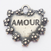 Pendant, Zinc Alloy Jewelry Findings, Heart 17x16mm, Sold by Bag
