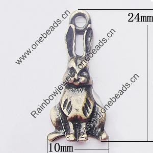 Pendant, Zinc Alloy Jewelry Findings, Rabbit 10x24mm, Sold by Bag