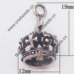 Pendant, Zinc Alloy Jewelry Findings, Crown 12x19mm, Sold by Bag