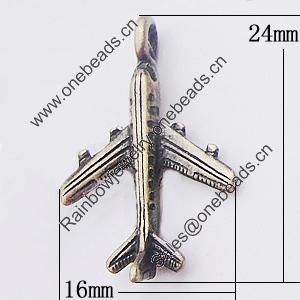 Pendant, Zinc Alloy Jewelry Findings, Plane 16x24mm, Sold by Bag