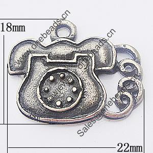 Pendant, Zinc Alloy Jewelry Findings, Telephone 22x18mm, Sold by Bag