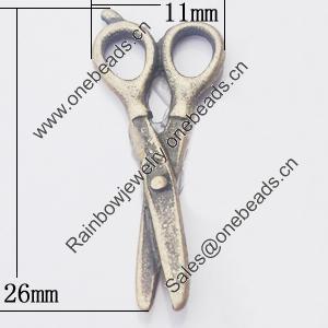 Pendant, Zinc Alloy Jewelry Findings, Scissors 11x26mm, Sold by Bag