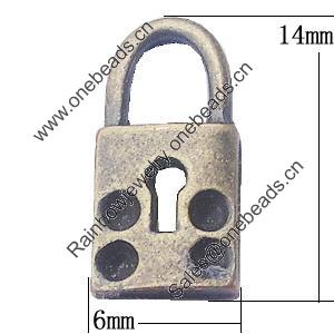 Pendant, Zinc Alloy Jewelry Findings, Lock 6x14mm, Sold by Bag